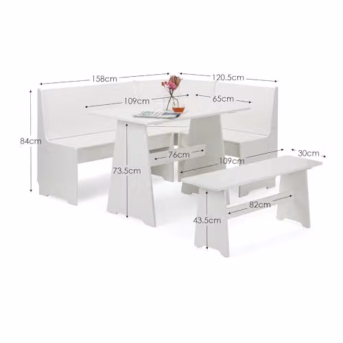 Julian Bowen Newport 5 Seater Corner Dining Set with Storage Bench, White, W/D/H: 158 x 120.4 x 85.4 cm – 2