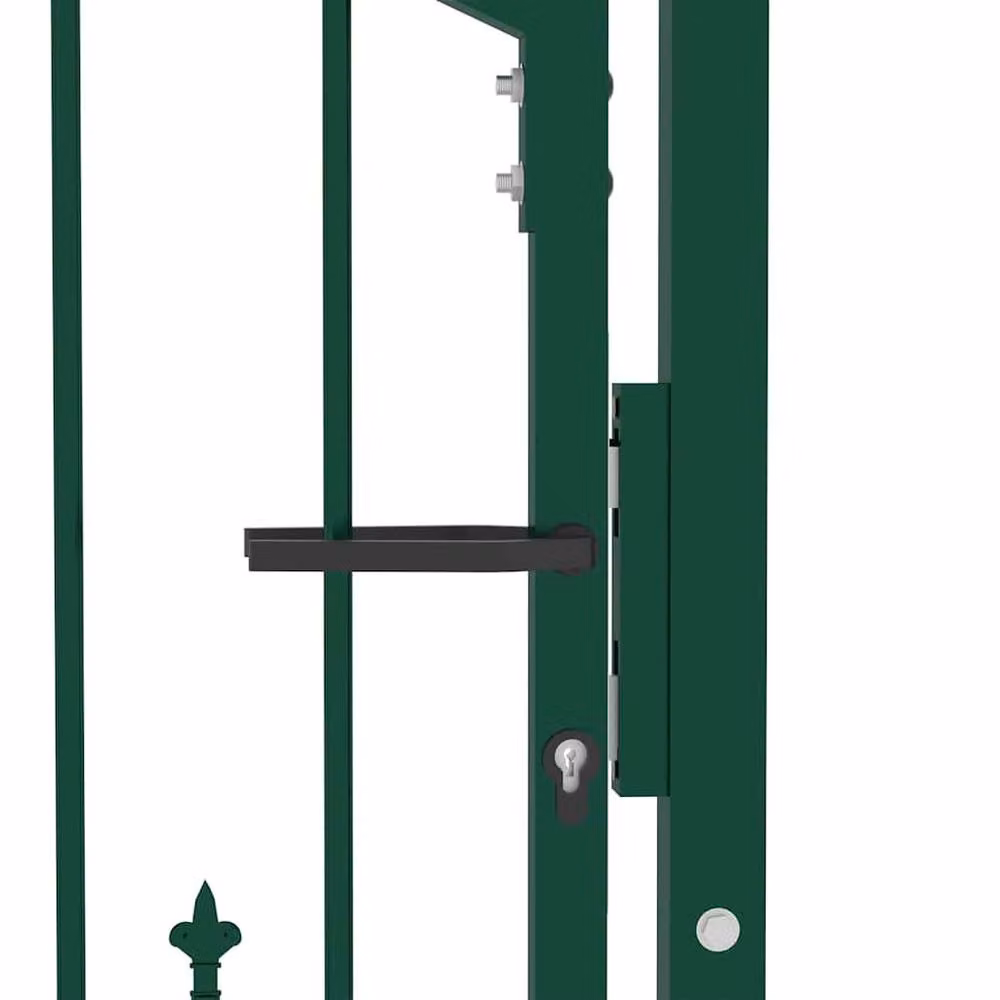 Berkfield Home Sturdy Steel In-Ground Fence Gate with Spikes, Green, W: 100 cm x H: 102 cm – 2