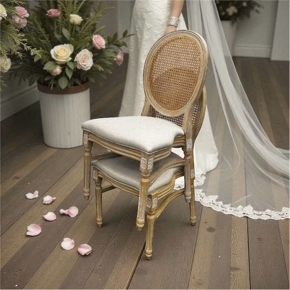 SPETLEK Pack of 2 Beige Cane Backed Louis Dining Chairs with Rattan and Fabric Details – 2
