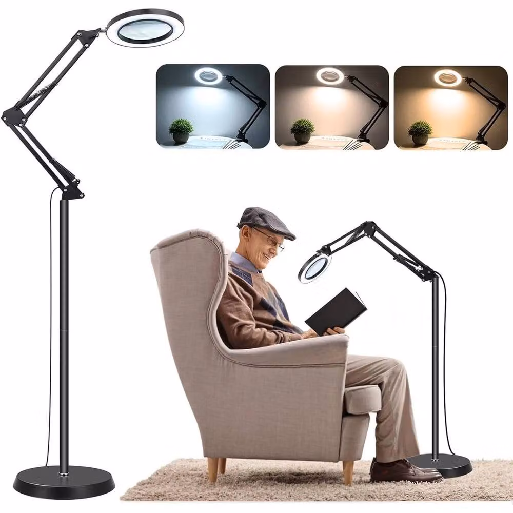 Kelvenix Black Floor Standing LED Magnifier Lamp with Dimmable Light and Height Adjustment – 4