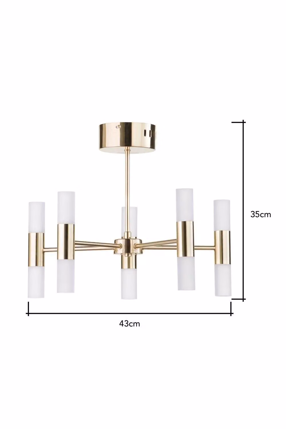 BHS Lighting Lois Art Deco Chandelier in Gold and White with Glass Cylinders, H 43 cm x W 35 cm x D 35 cm – 2
