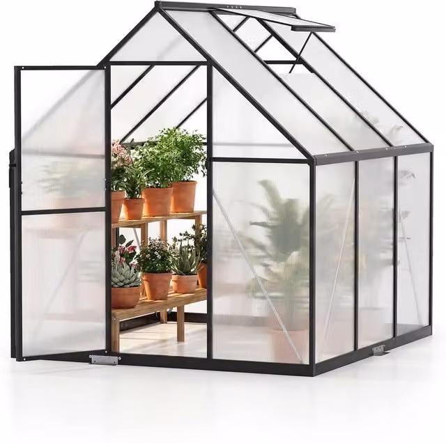 Costway Polycarbonate Greenhouse with Adjustable Hinged Roof Vent in Clear, W/D/H: 180 x 180 x 180 cm – 1