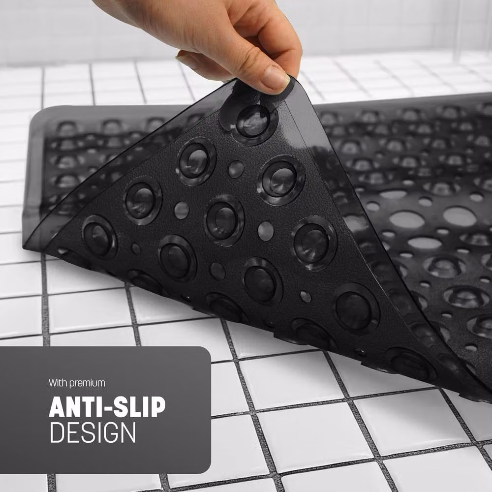 Keplin Non-Slip Rectangular Shower Mat in Black, Antibacterial and Mould Resistant, Machine Washable, W/D/H: 54 x 54 x 1 cm – 5
