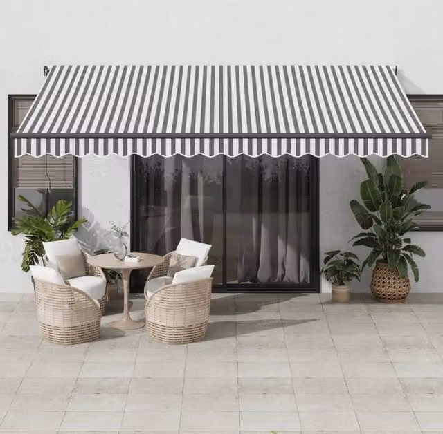 Berkfield Home Manual Retractable Aluminium Awning with LEDs, Anthracite and White, W/D/H: 450 x 350 cm