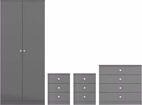 Seconique Denver 2 Door Wardrobe Bedroom Set in Grey Gloss, H 175 cm x W 75 cm x D 48 cm