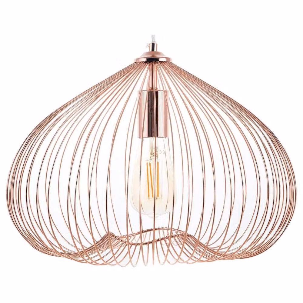 Wyld and Coco Industrial Copper Wire Cage 1-Light Pendant Light with Height Adjustable Suspension – 2
