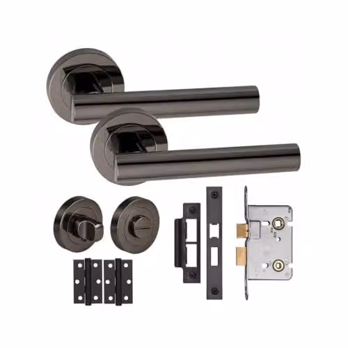 Golden Grace Matt Black Metal T-Bar Bathroom Door Handle Mortise Lock Set