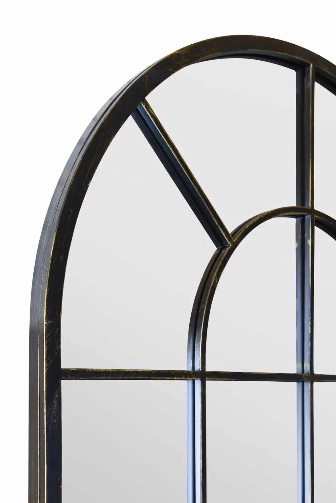 MirrorOutlet The Arcus Antique Black Framed Arched Window Leaner/Wall Mirror, H 180 x W 85 cm – 3