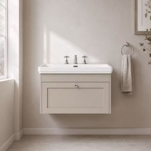 Balterley Wall Hung Single Drawer Vanity Unit with 3 Tap Hole Rectangular Basin in Pebble Grey, W/D/H: 80.0 x 45.3 x 43.1 cm – 2