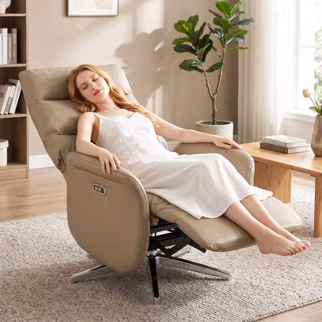 HOMCOM Brown Synthetic Leather Swivel Recliner Armchair with USB Type C Port