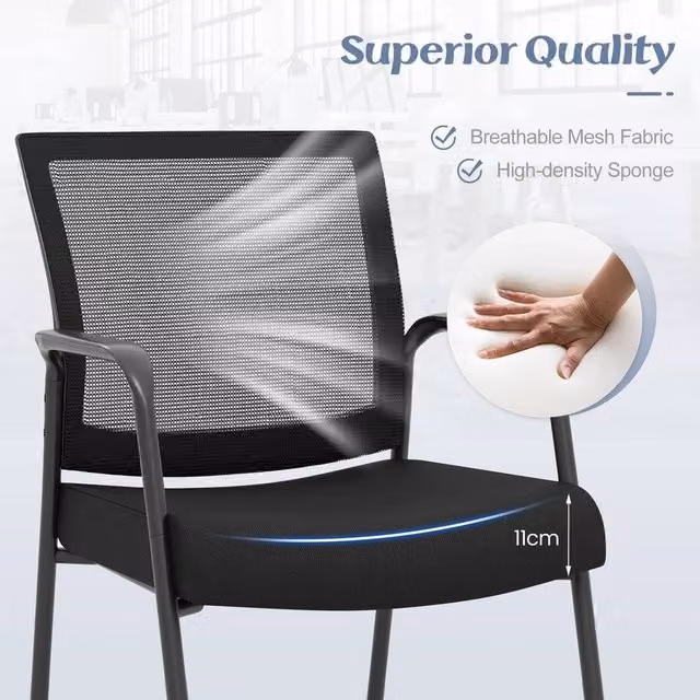 VOGREX Set of 2 Modern Black Fabric Conference and Office Guest Chairs with Armrests and Castors