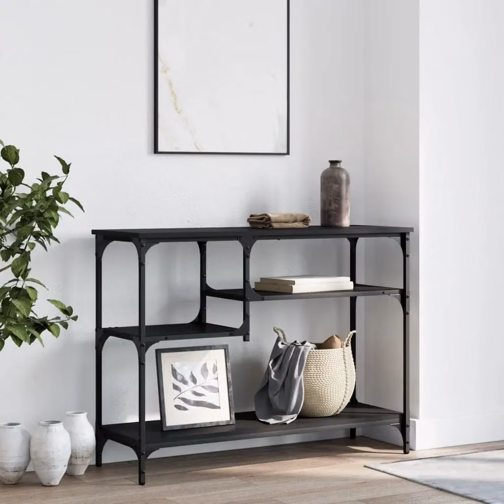 Berkfield Home Console Table with Shelves in Black, W/D/H: 100 x 35 x 75 cm – 3