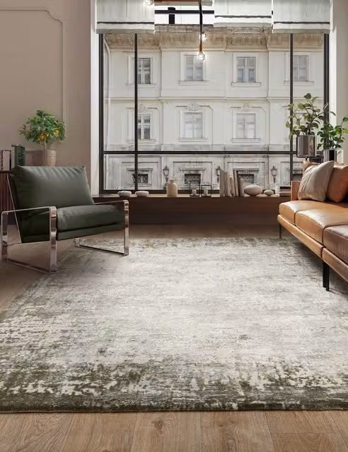 Asiatic Kuza Border Woven Rectangular Rug in Green