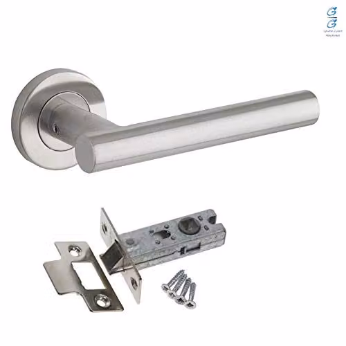 Golden Grace Brushed Steel Straight T-Bar Door Handles and Latch Set, Silver