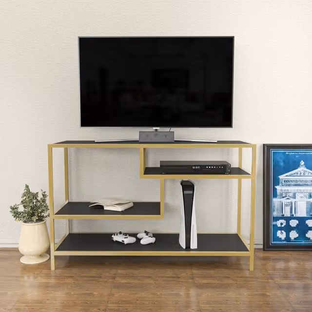 Robbins Modern Industrial TV Unit by Decorotika in Gold and Anthracite, W/D/H: 120 x 39 x 75 cm