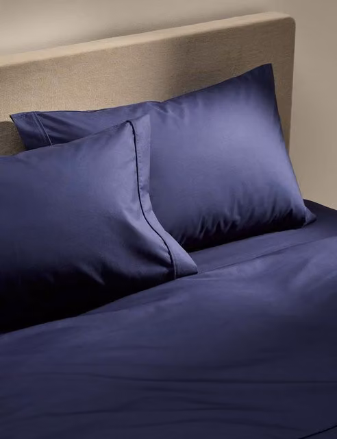 M&S 2 Pack Egyptian Cotton 230 Thread Count Percale Pillowcases in Blue