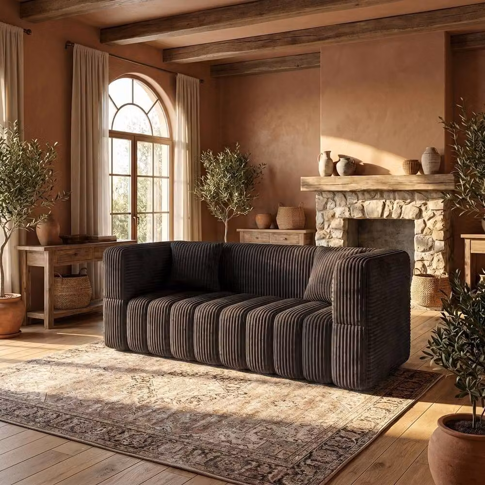 RUMMY Modern 2 Seater Upholstered Foam Sofa with Armrests and Scatter Cushions in Black – 5
