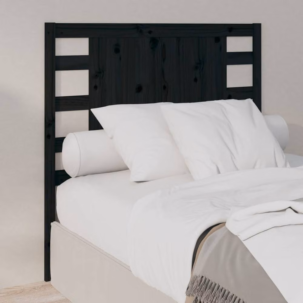 Berkfield Home Black Solid Pine Wood Headboard, W: 96 cm, D: 4 cm, H: 100 cm – 2