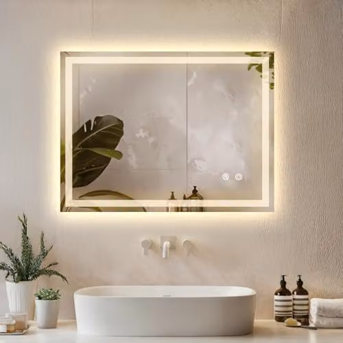 tectake LED Bathroom Mirror with CCT and Dimming Function in White or Grey, W: 50 cm, H: 70 cm – 1