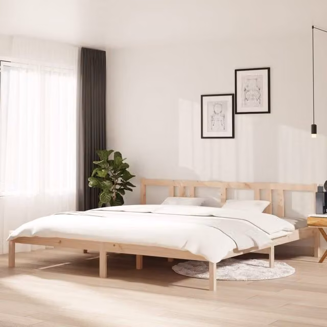 Berkfield Home Modern Solid Pine Wood Bed Frame, Brown, W/D/H: 200 x 200 cm – 1