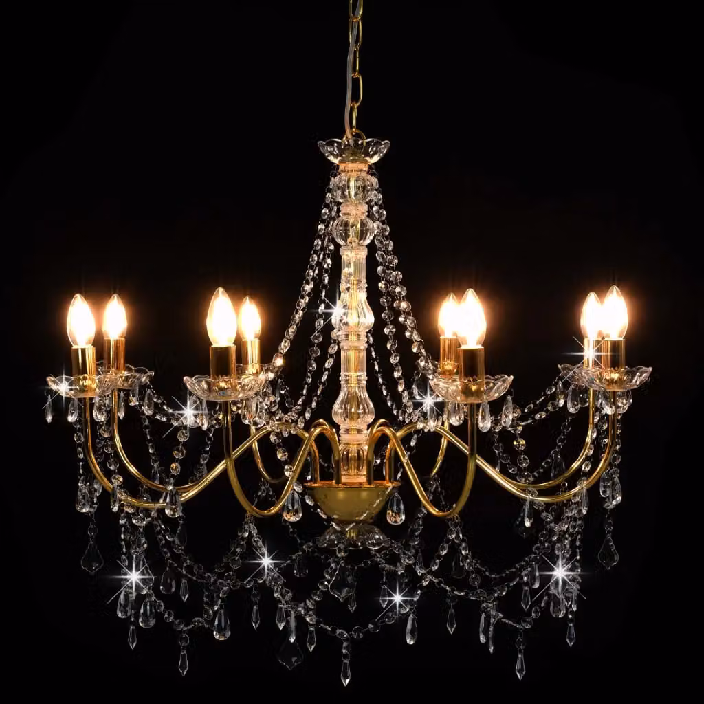 Berkfield Home Gold and Brass Crystal Chandelier with 8 x E14 Bulbs – 2