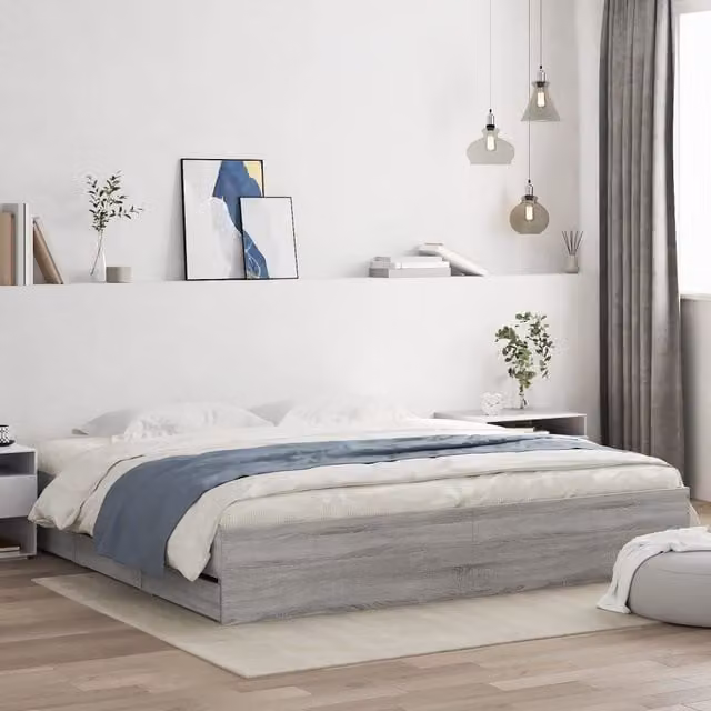 Berkfield Home Modern Bed Frame with Drawers in Grey Sonoma, W/D/H: 160 x 200 cm
