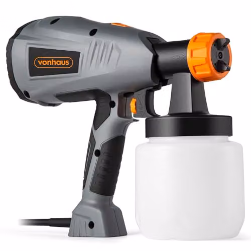 VonHaus 400W Electric Handheld Paint Sprayer with 800ml Cup and Adjustable Spray Pattern in Grey, Black and Orange