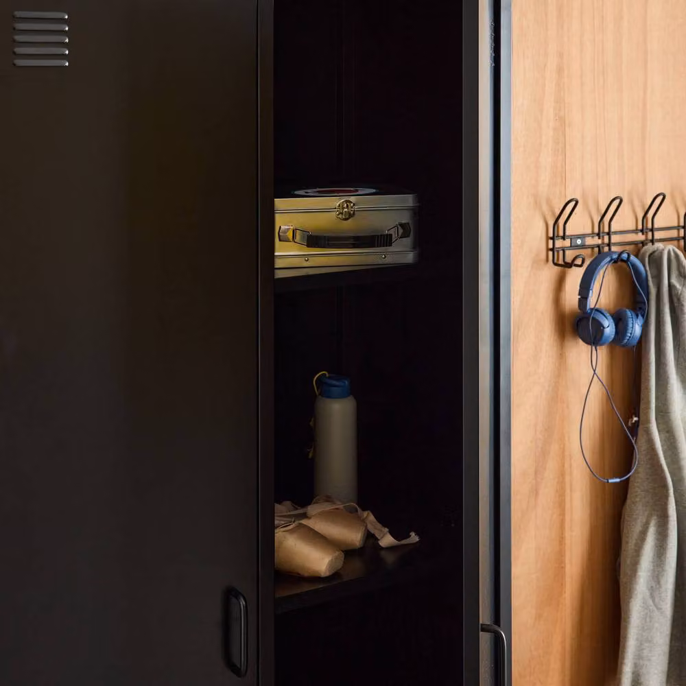 sweeek Industrial Metal Wardrobe with 2 Hinged Doors and 4 Shelves in Matt Black – 3