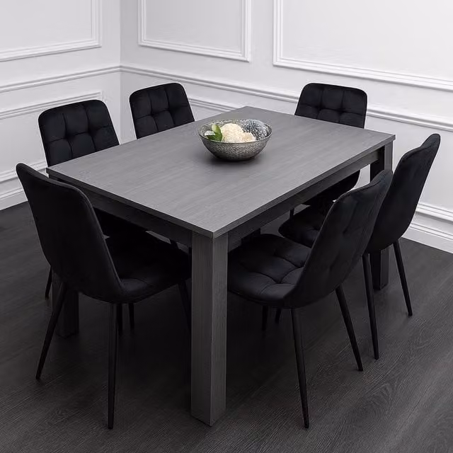 Kosy Koala Modern Rectangular Dining Table Set with 6 Black and Grey Chairs