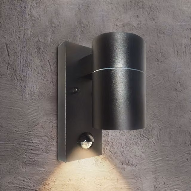 Extrastar Black Outdoor PIR Sensor Down Wall Light with 6W GU10 LED Bulb, IP44 Rated