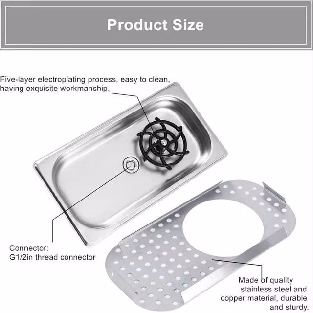 NESTLUNE Silver Stainless Steel Bar Sink with Glass Rinser and Pitcher, W: 100 cm, D: 15 cm