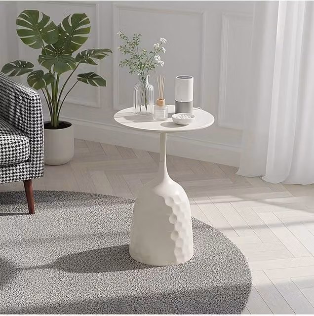Living and Home Modern Round Metal Side Table in Matt White – 1