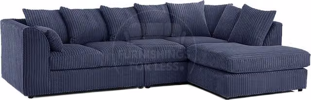 Furnishings For Less UK Luxor Jumbo Cord 5 Seater L-Shape Corner Sofa, Right Hand Facing, Navy Blue – 1