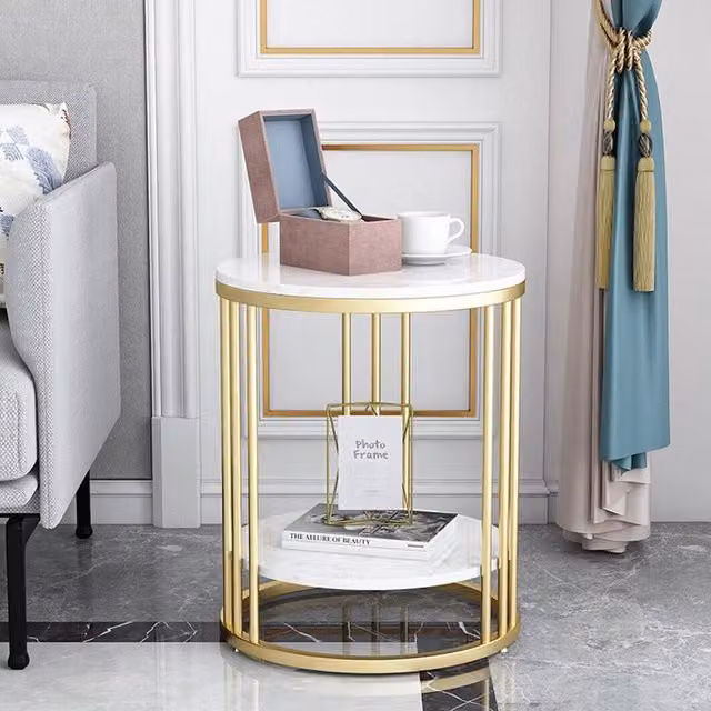 EONLION 2-Tier White Marble and Gold Side Table – 1