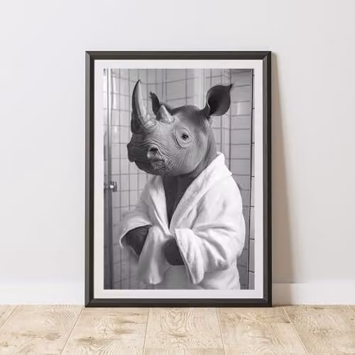 60 Second Makeover Rhino Bathrobe Animal Print Paper Poster, W: 21.0 cm, H: 29.7 cm