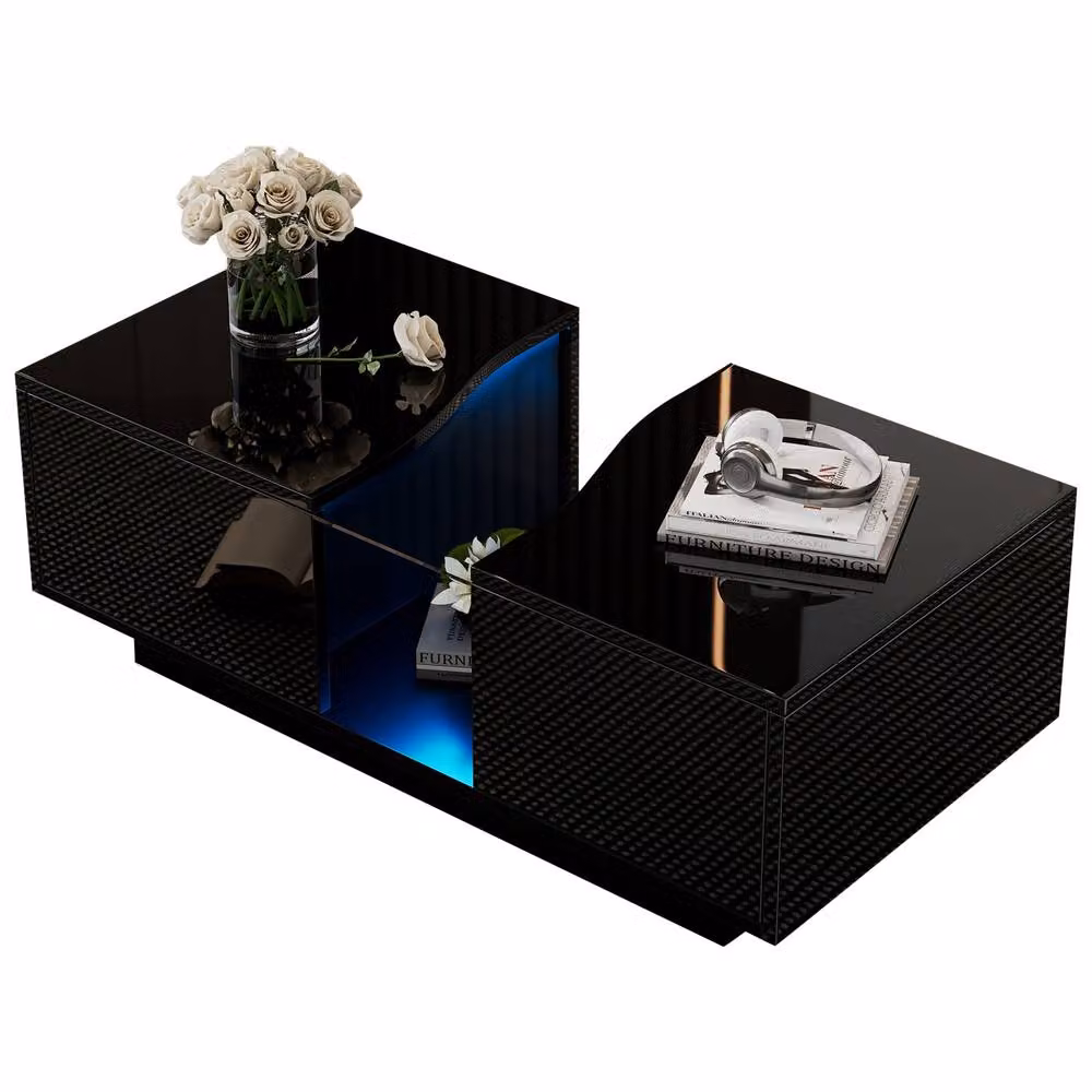 BTM High Gloss LED Coffee Table with Drawers in Black, W/D/H: 120 x 50 x 40 cm – 8