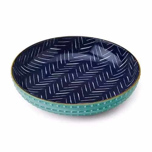 Mikasa Blue Indigo Chevron Geometric Glazed Stoneware Pasta Bowl, 21 cm – 1