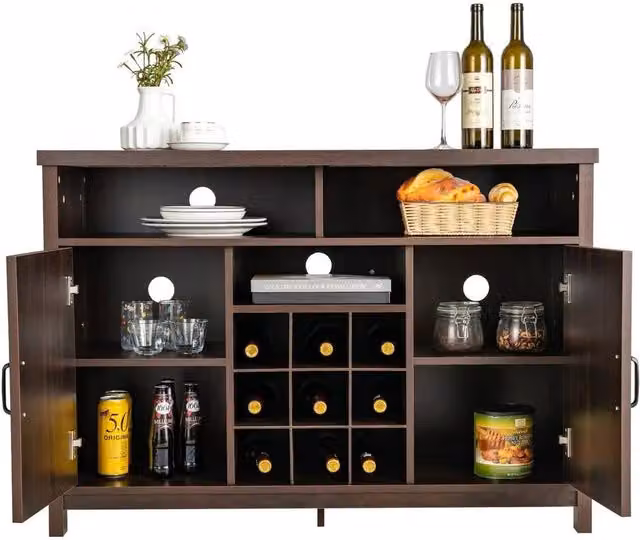 Kelvenix Brown Rustic Wood Farmhouse Buffet Storage Cabinet with Integrated Lighting – 1