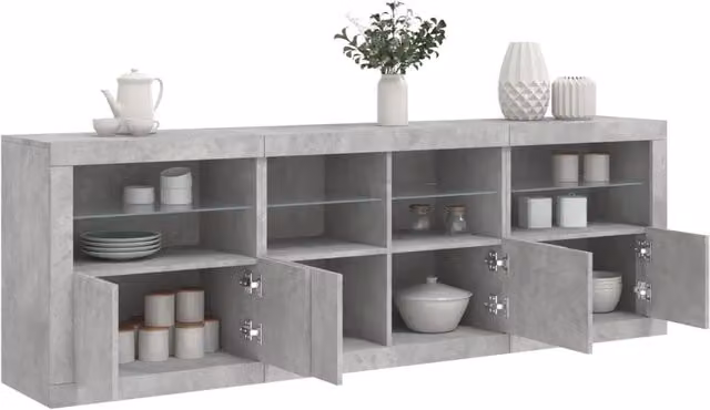 Berkfield Home Modern Sideboard with Integrated LED Lights in Concrete Grey, W/D/H: 202 x 37 x 67 cm – 1