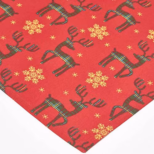 Homescapes Red and Gold Christmas Napkin Set with Reindeer Graphic, Set of 4, 45 x 45 cm – 3