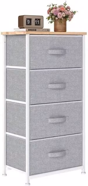 VOGREX Grey 4-Drawer Fabric Bedroom Storage Chest with Steel Frame – 1