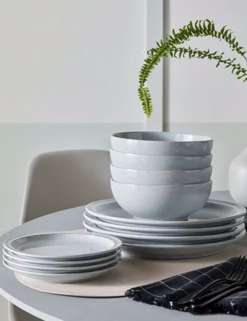Denby 12 Piece Dove Grey Stoneware Dinner Service Set