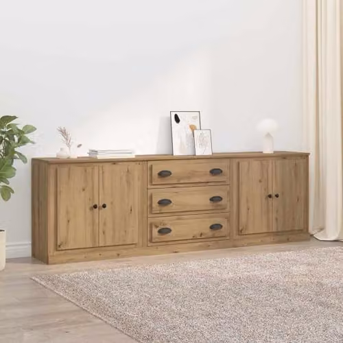 vidaXL Set of 3 Modern Sideboards in Artisan Oak, Brown, W: 210 cm, D: 35.5 cm, H: 67.5 cm
