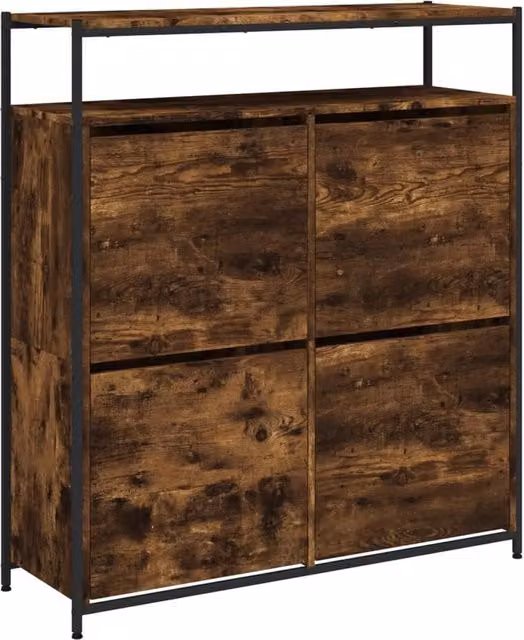 Berkfield Home Modern Shoe Cabinet with 4 Tilting Compartments in Smoked Oak Brown, W/D/H: 100 x 34 x 112 cm