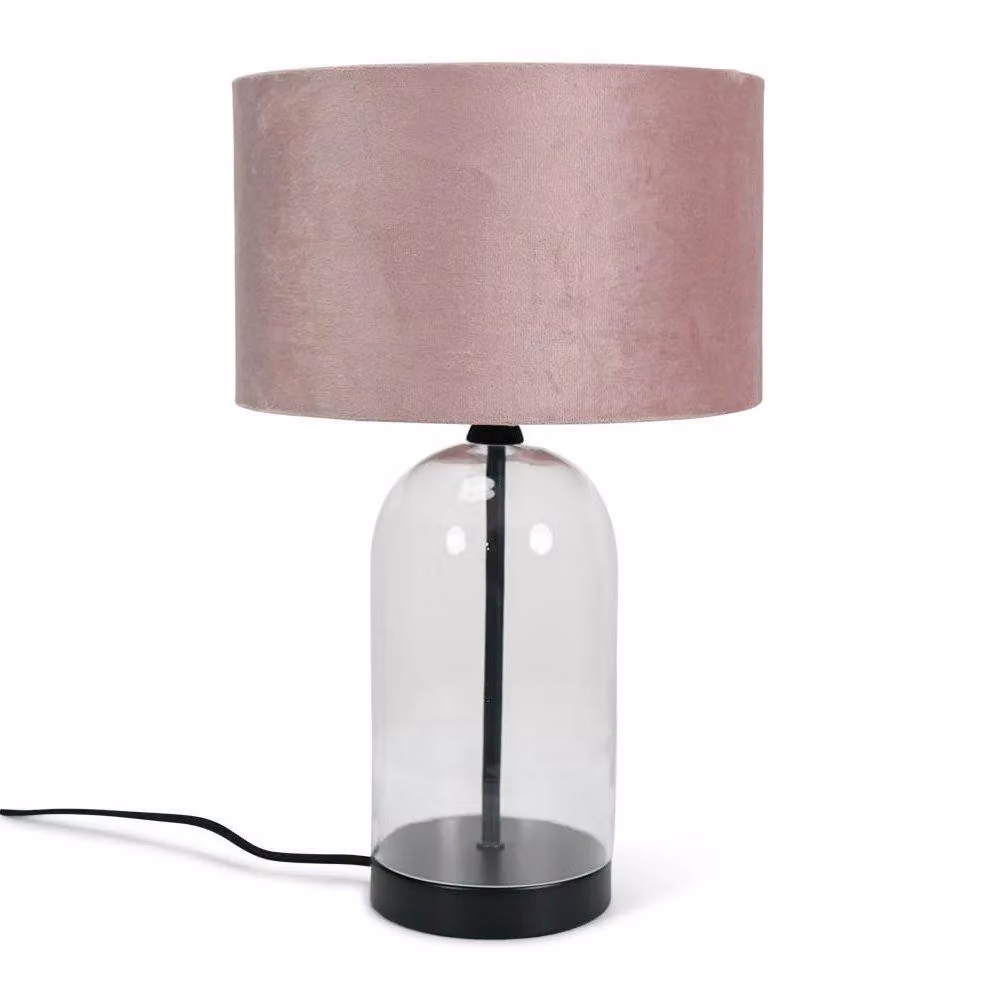 ValueLights Jessy Black Glass and Metal Table Lamp with Blush Pink Velvet Shade – 2