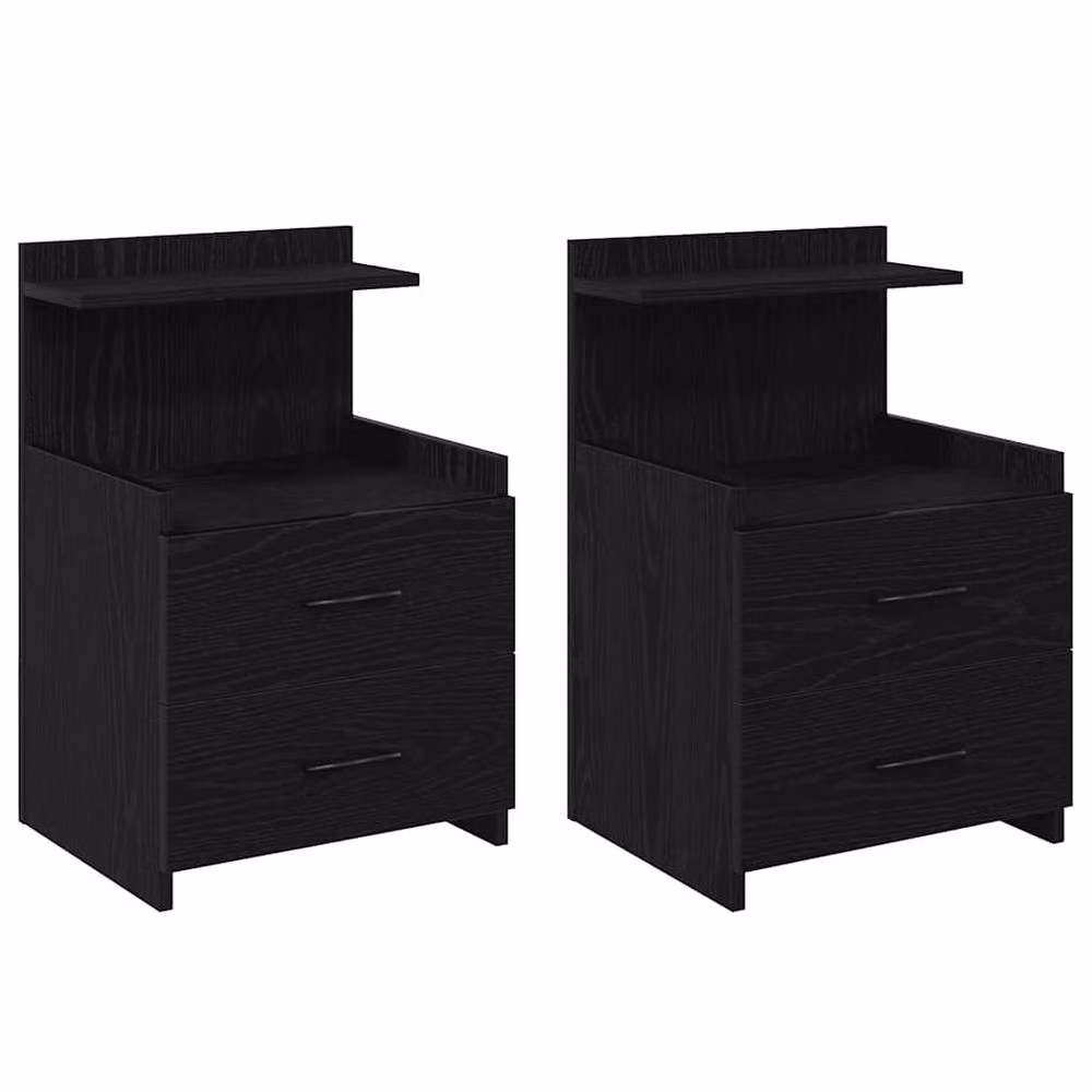 Berkfield Home Set of 2 Durable Black Bedside Cabinets with 2 Drawers, W/D/H: 40 x 36.5 x 62 cm – 2
