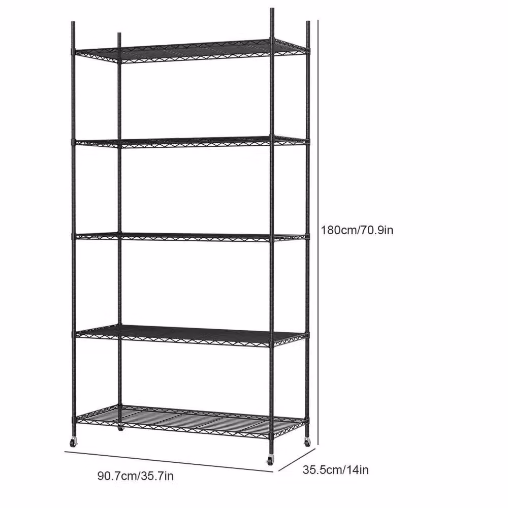 EONLION 5 Tier Metal Wire Storage Shelf Unit in Black with Adjustable Shelves – 2