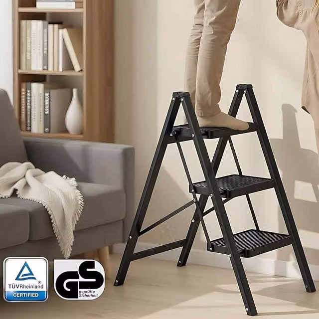 The Bazaarist Heavy Duty 3 Step Folding Steel Ladder in Black