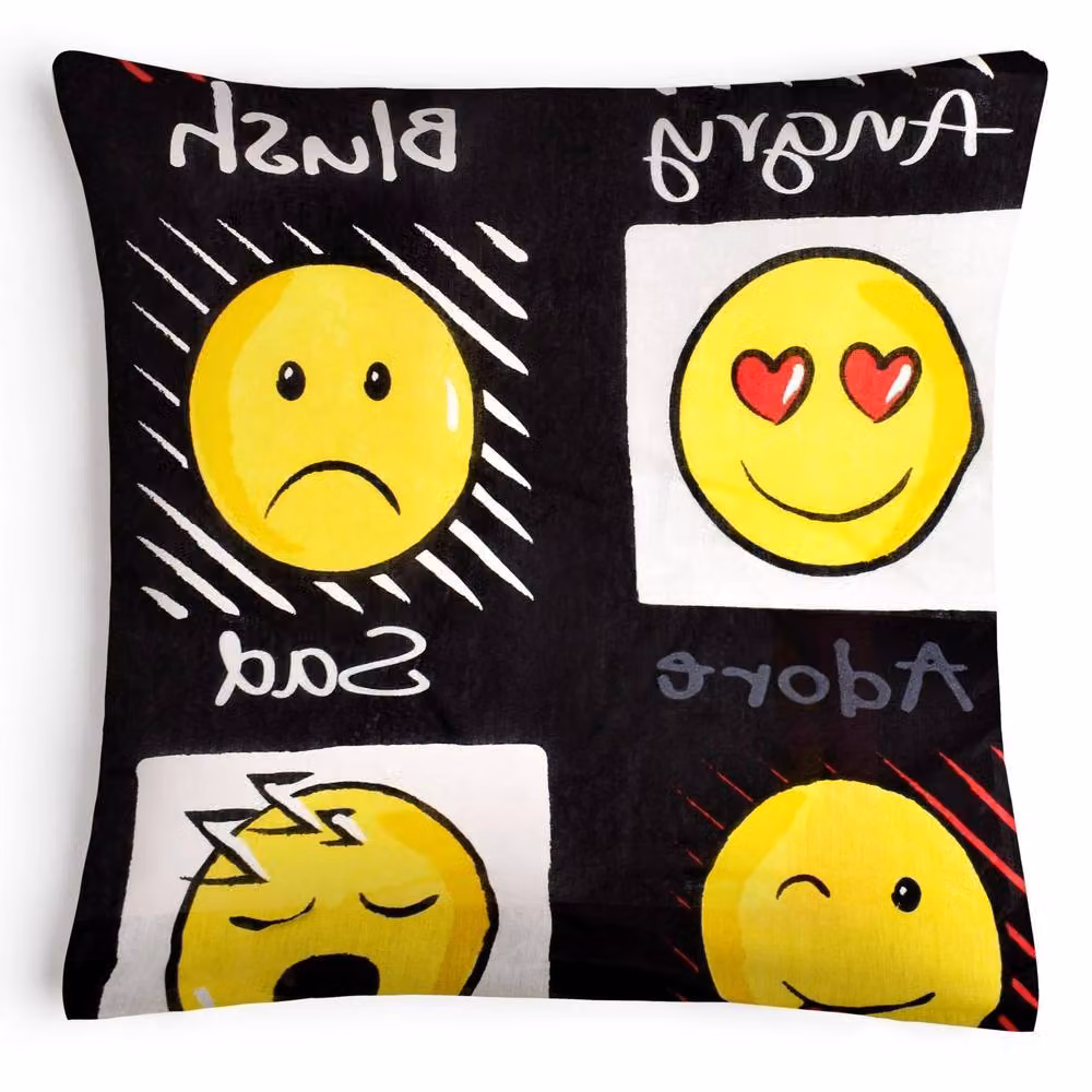 Velosso Expressions Black Emoji Design Filled Cushion with Removable Cover, W/D/H: 43 x 43 x 43 cm – 2