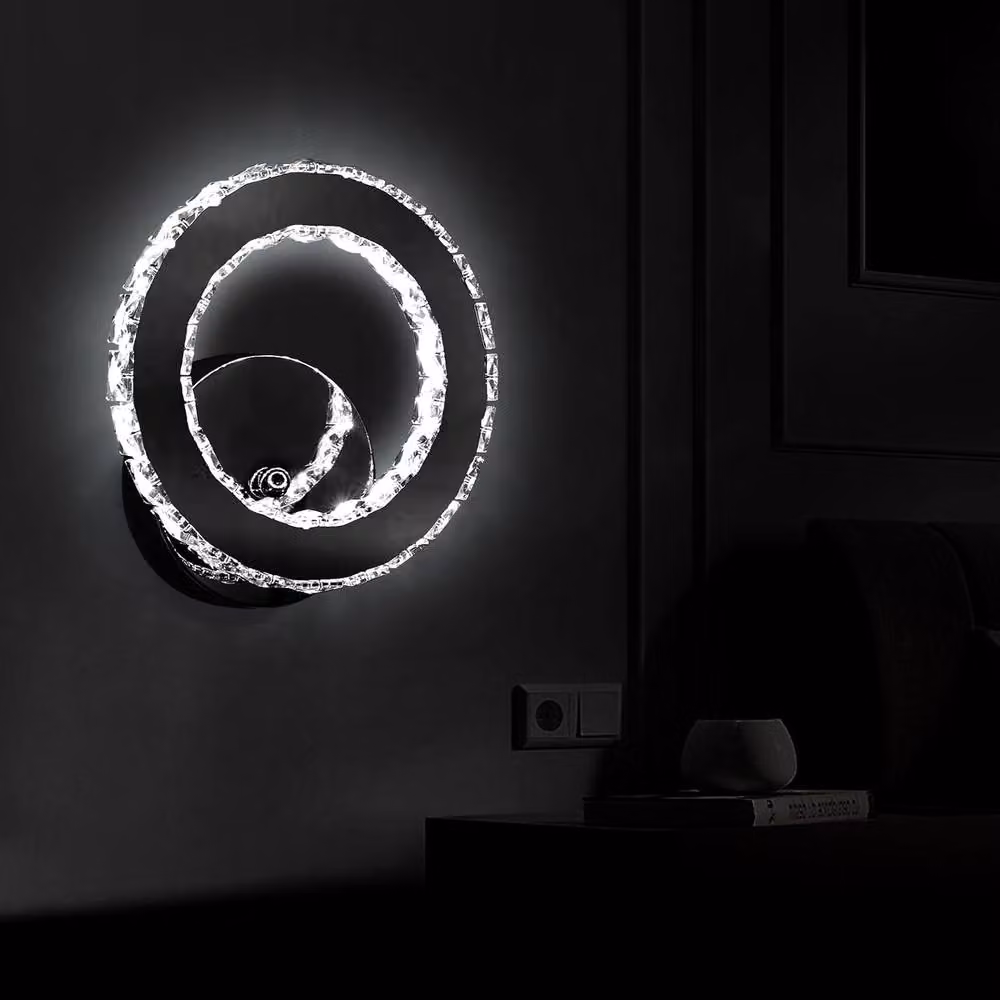 COMELY LED Wall Sconce with K9 Crystal, 16W Modern Ring Wall Mounted Lamp in Silver, 6500K Cool White – 4